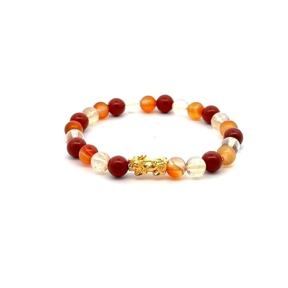 18K Gold Dragon Pixiu Piyao Lucky Charm Bracelet Zodiac Signs Aries Gemstones 6m